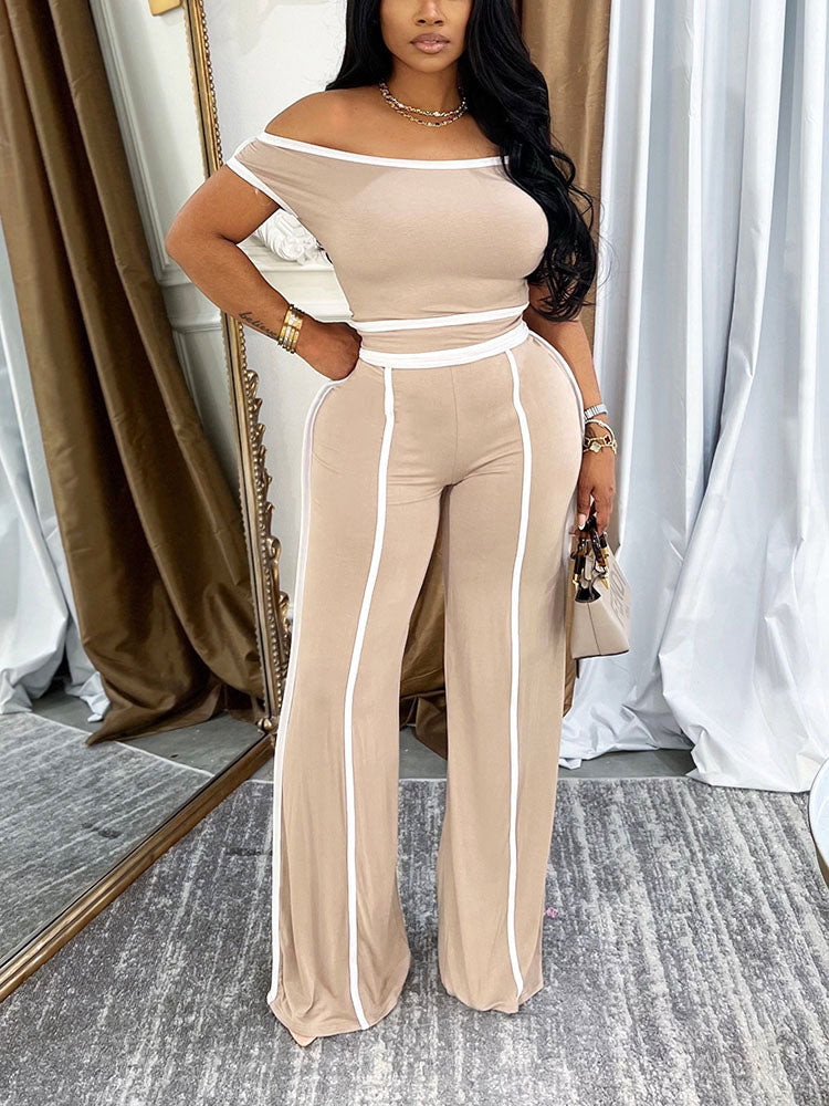 Contrast Off Shoulder Top & Pants Set
