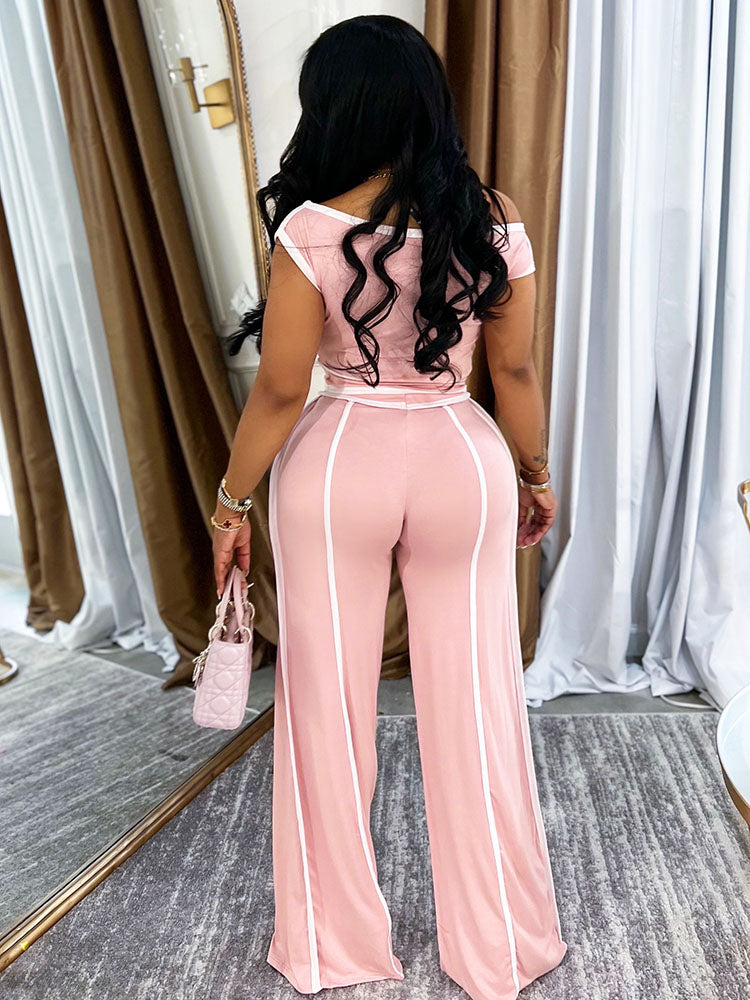 Contrast Off Shoulder Top & Pants Set