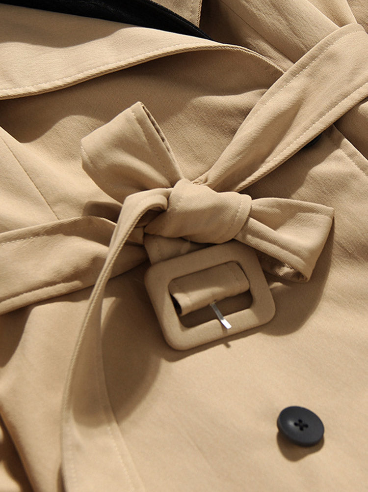 Leather Contrast Belted Trench Coat