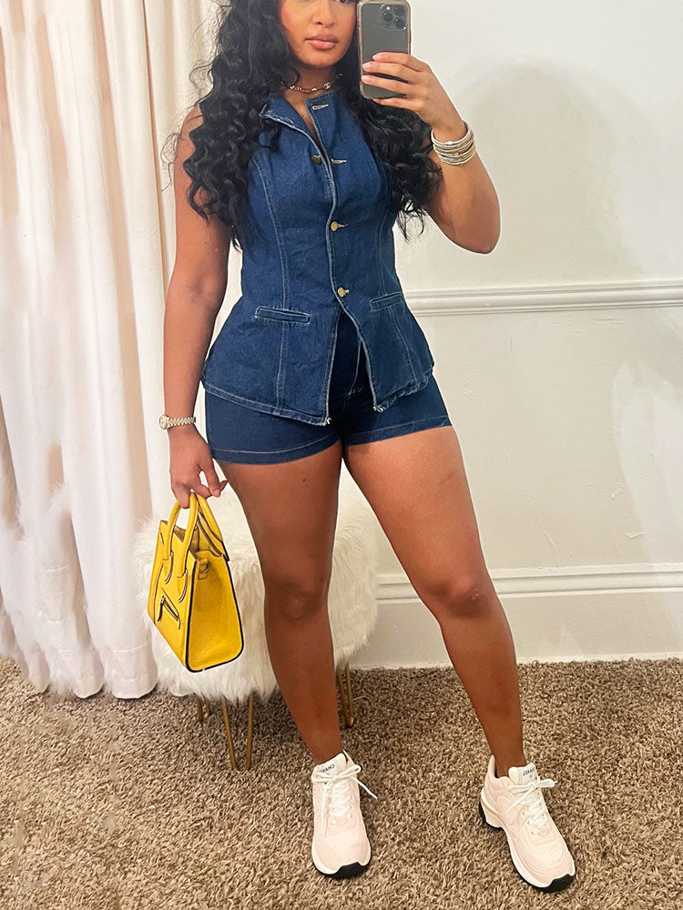 Denim Vest & Shorts Set