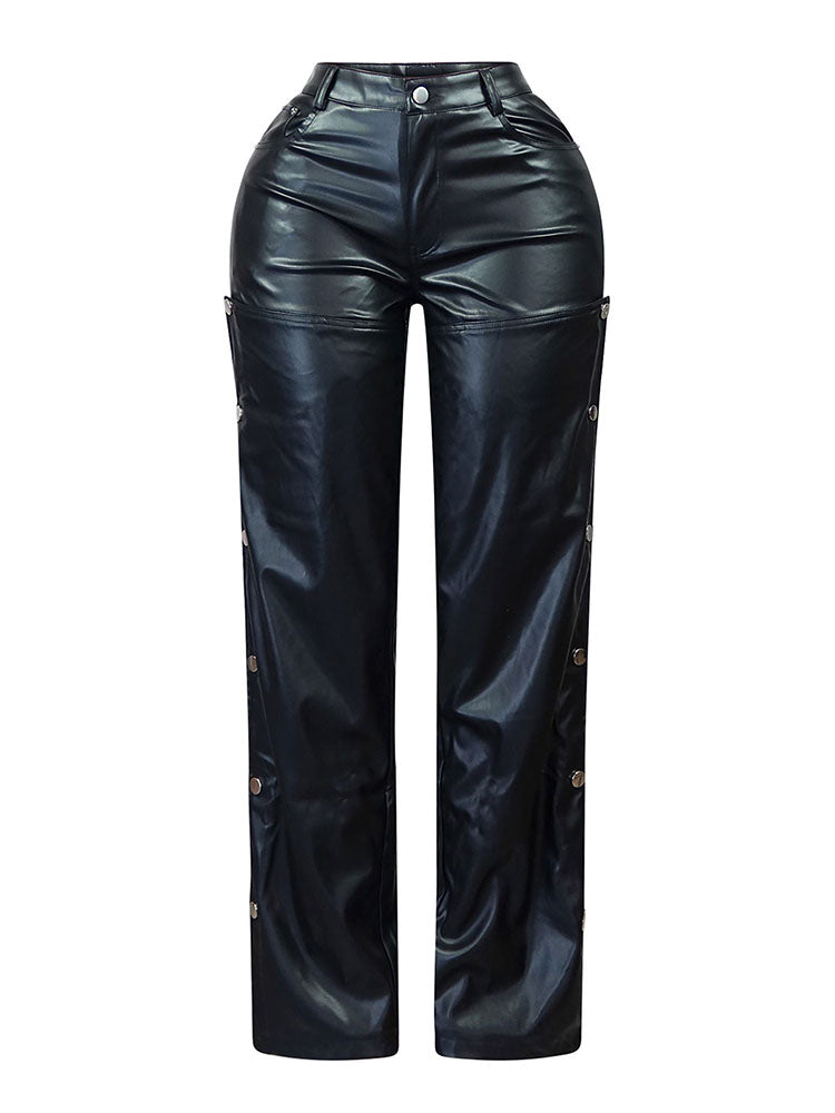 PU Cutout Button Pants