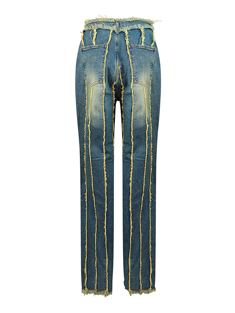 Frayed Trim Vintage Wash Jeans