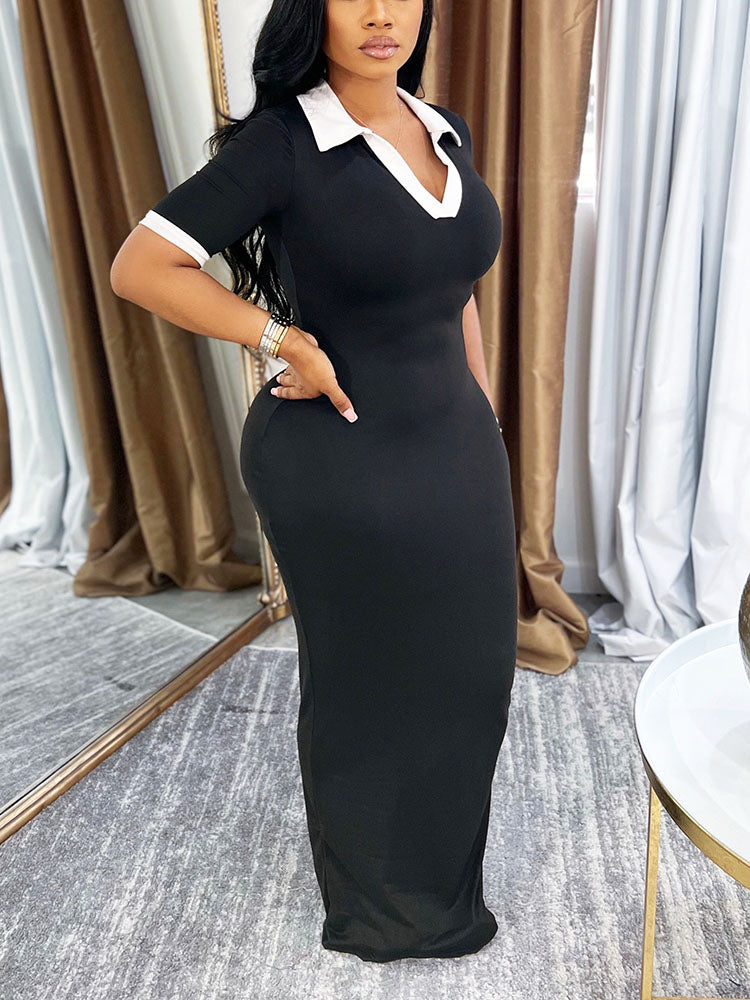 Contrast Polo Bodycon Maxi Dress