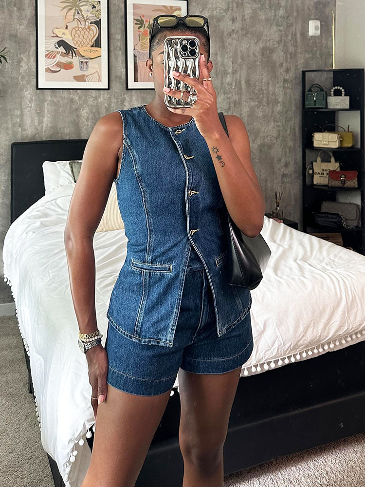 Denim Vest & Shorts Set