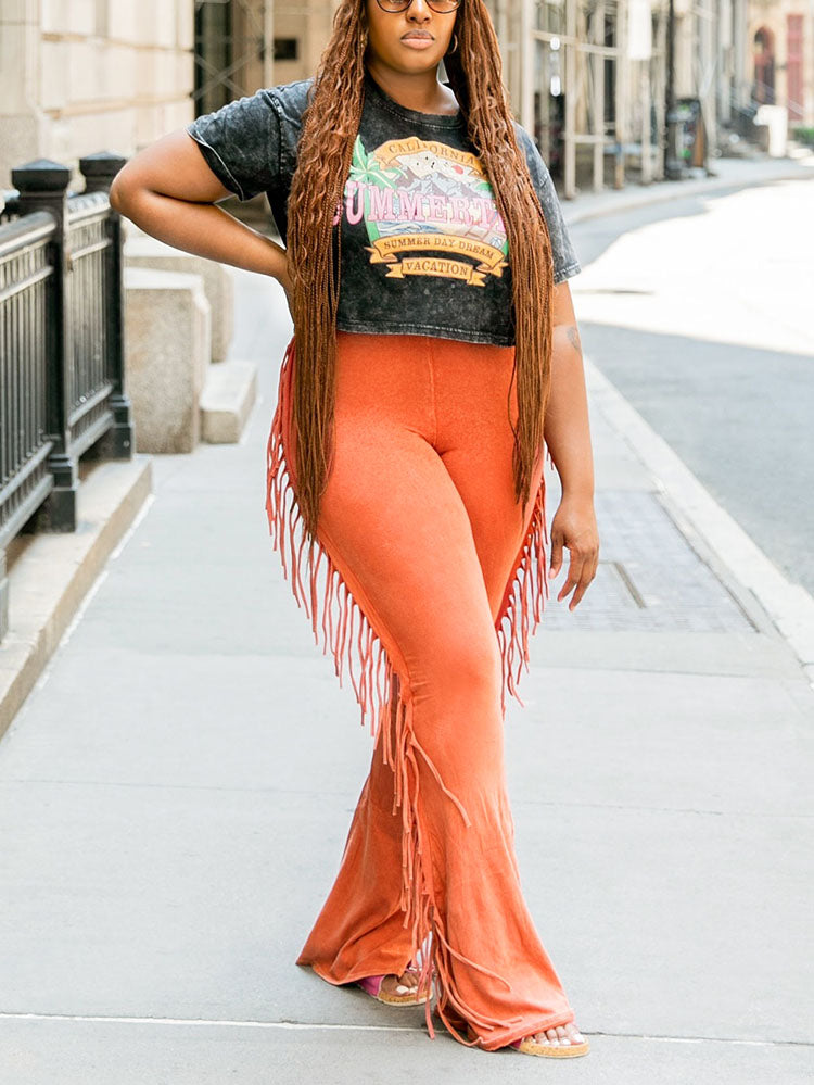 Washed Fringe Flare Pants