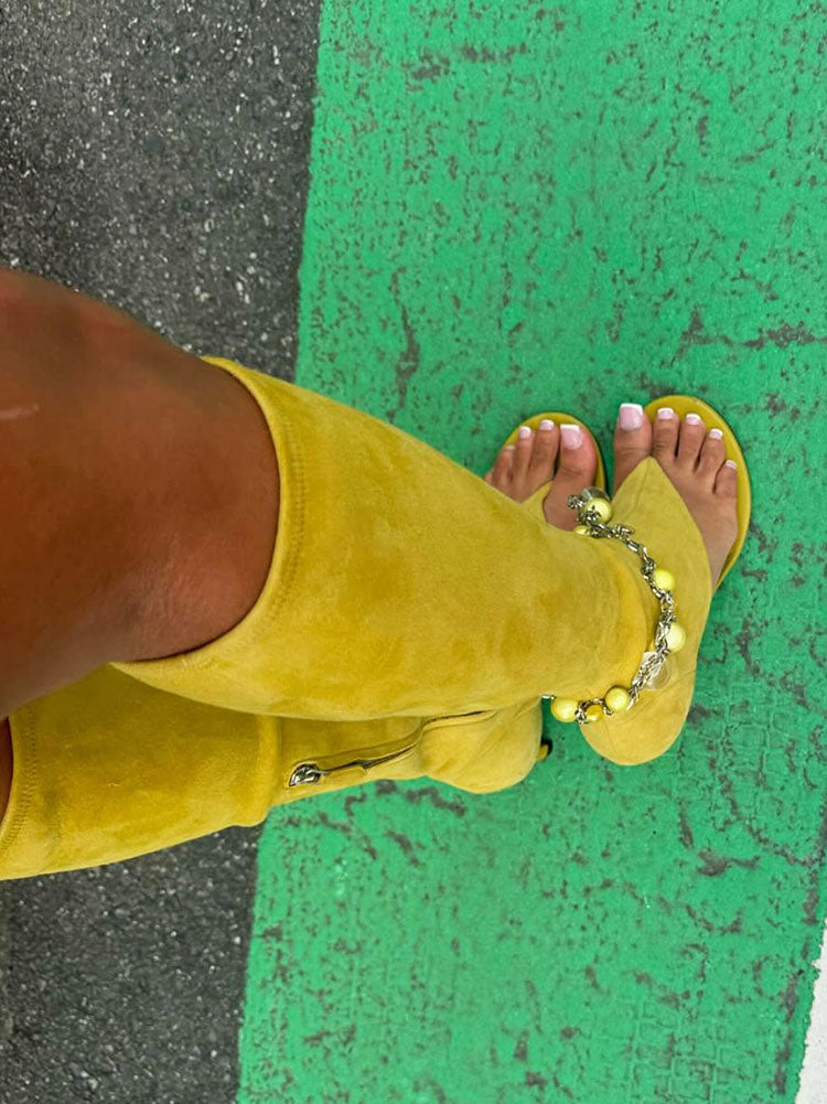 Leather Open Toe Thong Boots