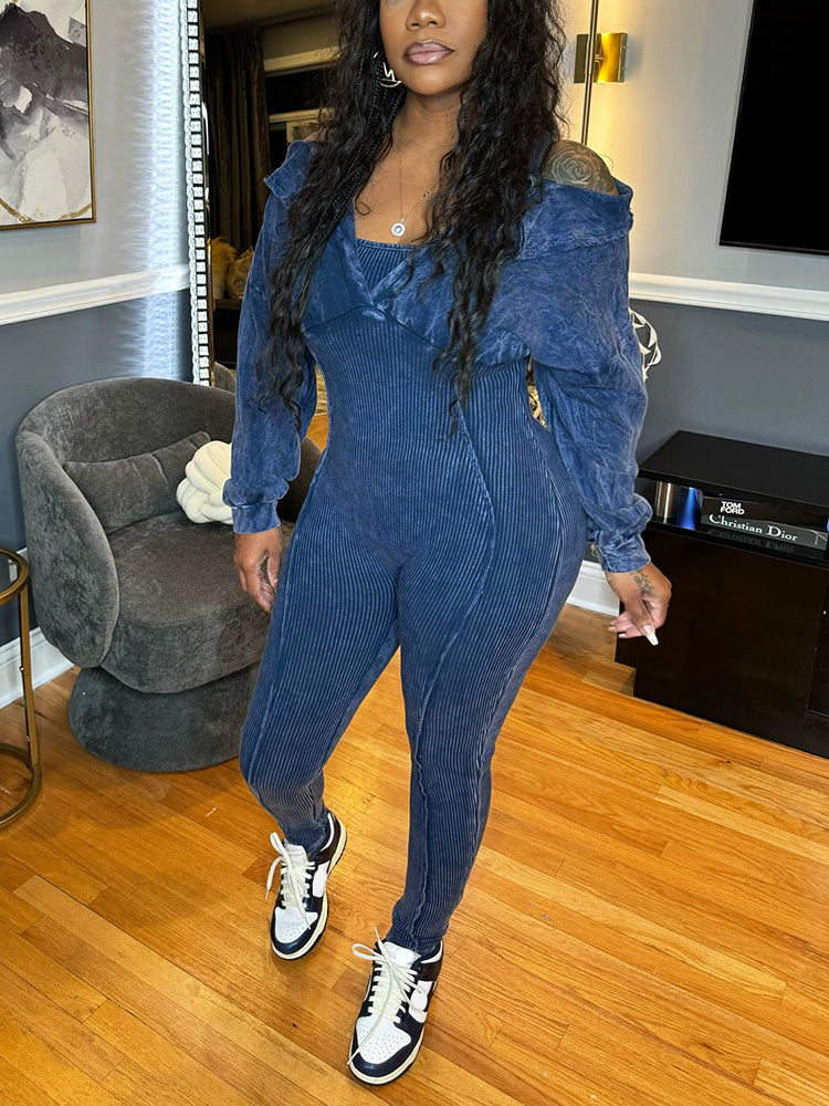 Washed Cold Shoulder Jumpsuit