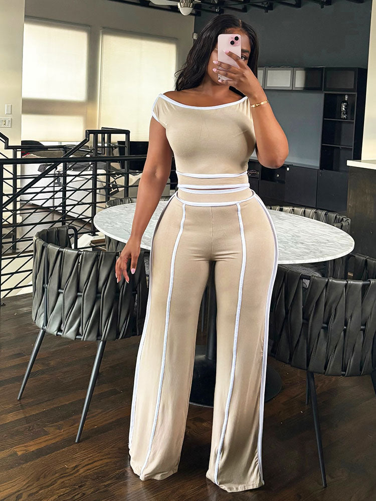 Contrast Off Shoulder Top & Pants Set