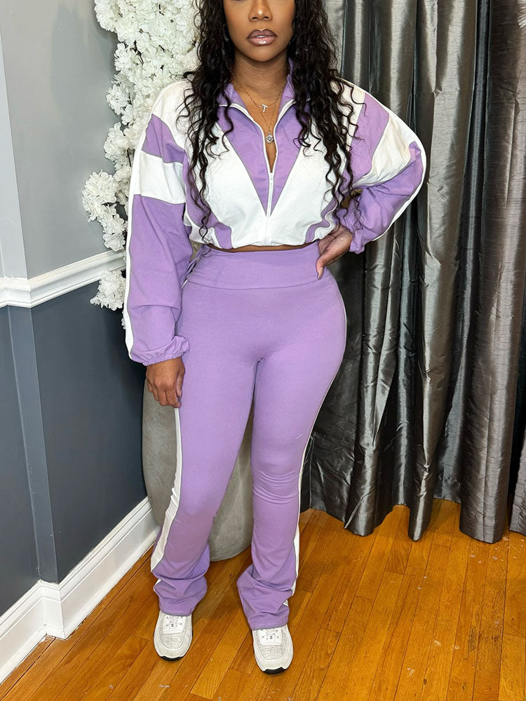 Sporty Contrast Jacket & Leggings Set