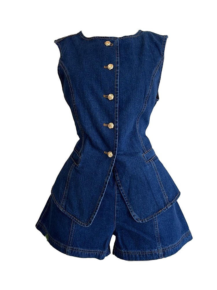Denim Vest & Shorts Set