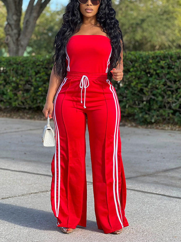 Striped Tube Top & Wide Pants Set