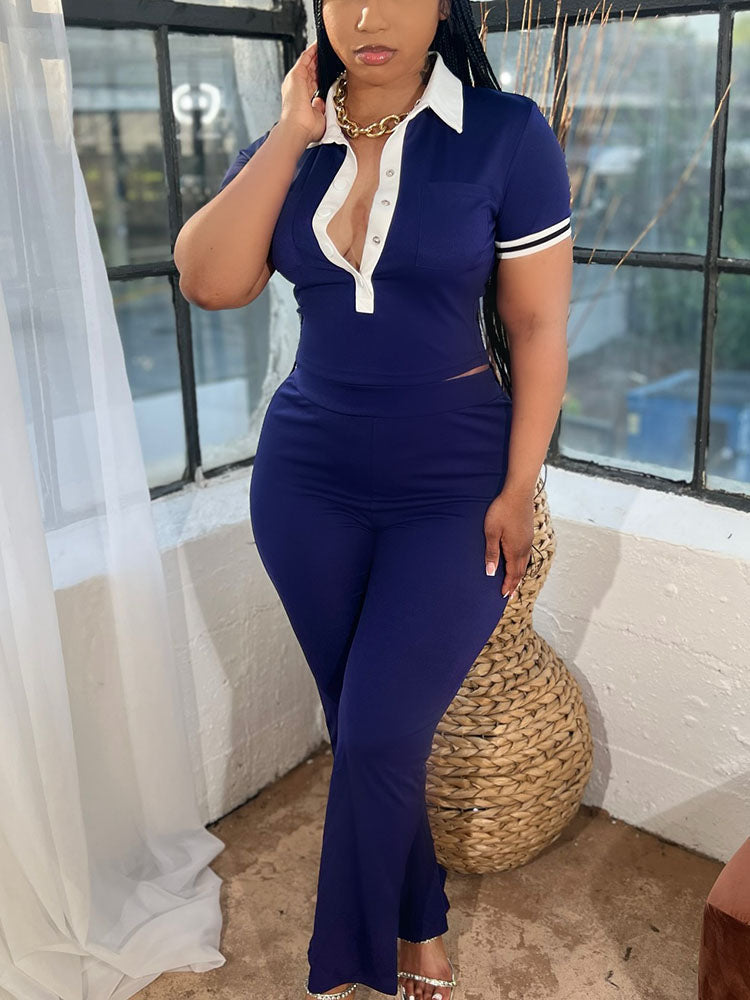 Classy Polo Crop Top & Wide Pants Set