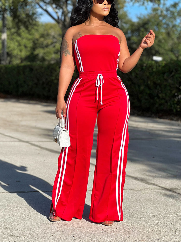 Striped Tube Top & Wide Pants Set