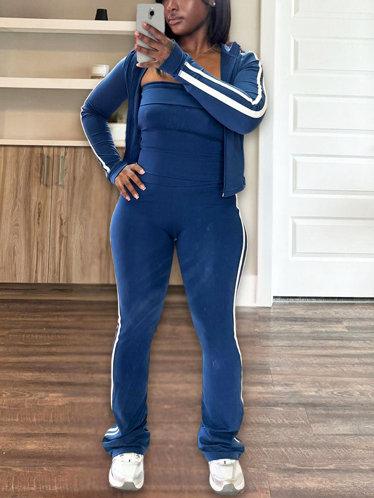 Striped Athleisure Three-Piece Set
