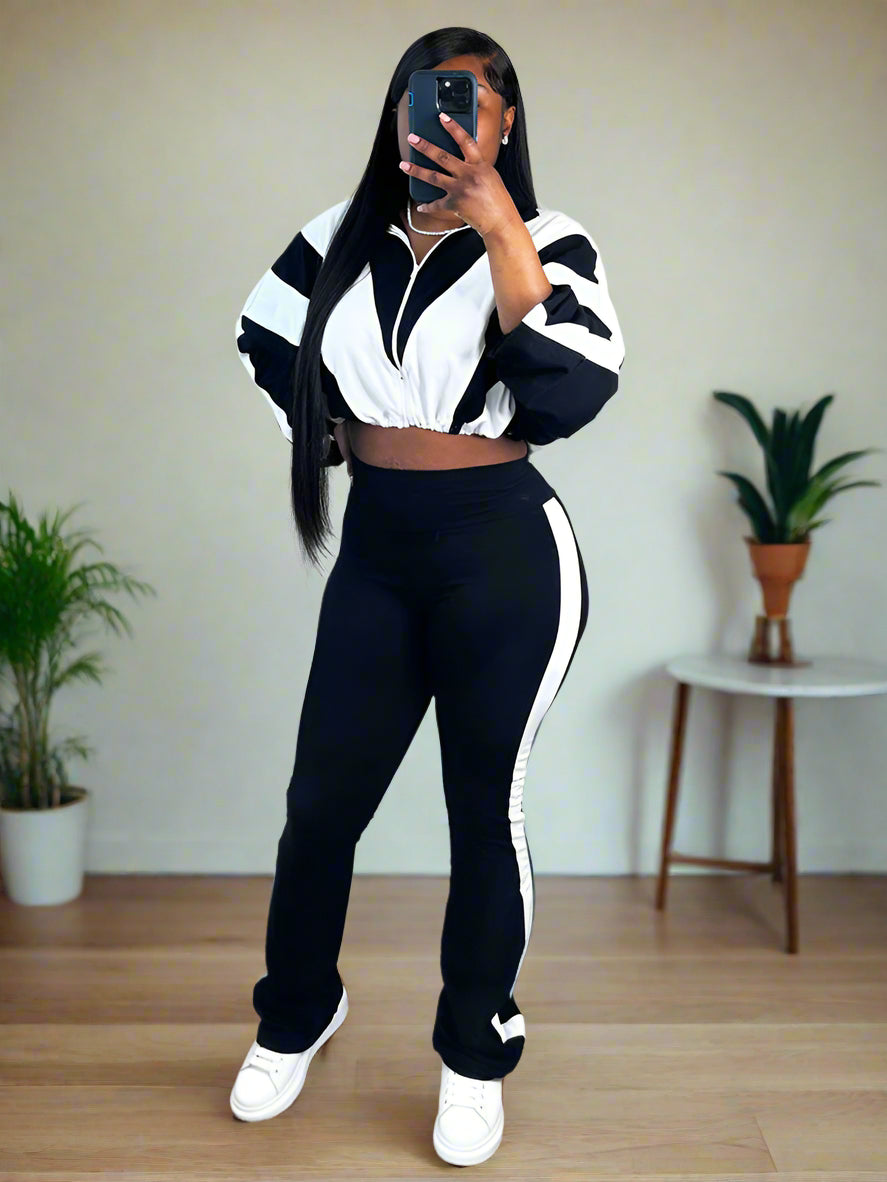 Sporty Contrast Jacket & Leggings Set