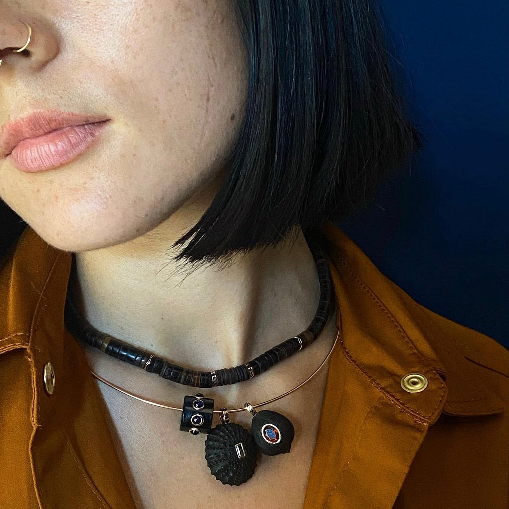 Dezso 18k Classic Chocolate Shell & Coco Shark Fin Puka Necklace. 7mm