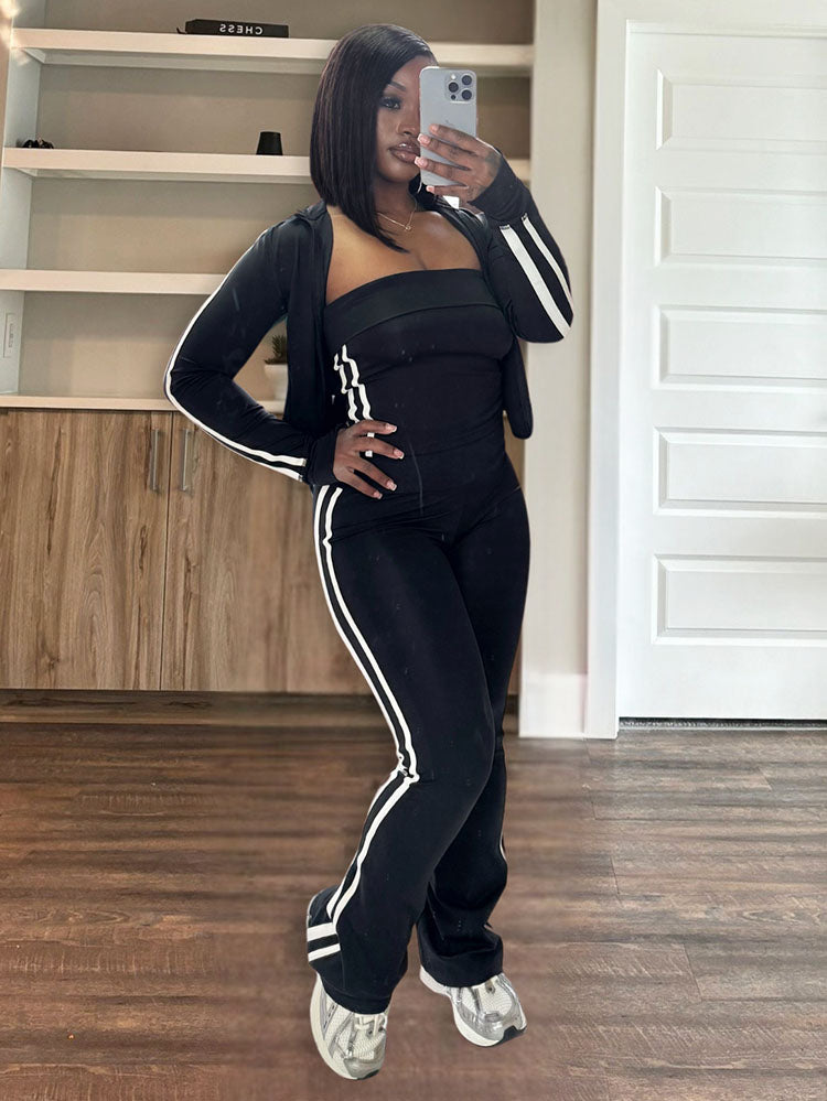 Striped Athleisure Three-Piece Set