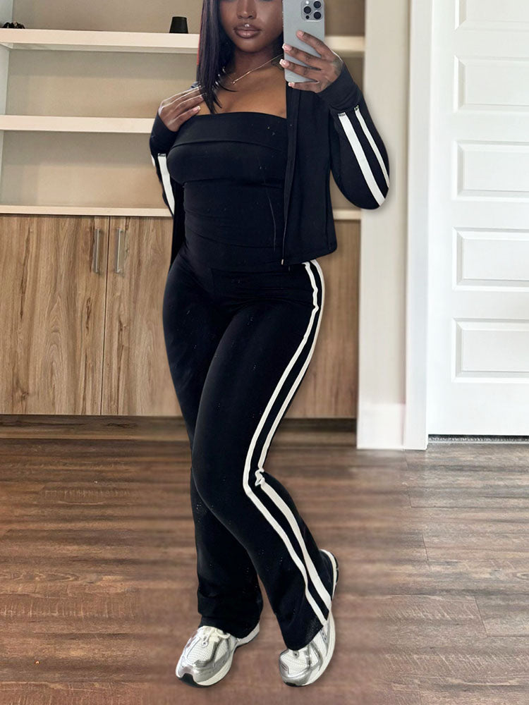 Striped Athleisure Three-Piece Set