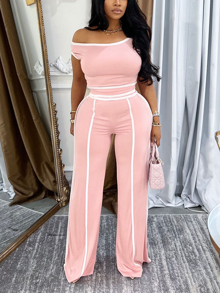 Contrast Off Shoulder Top & Pants Set