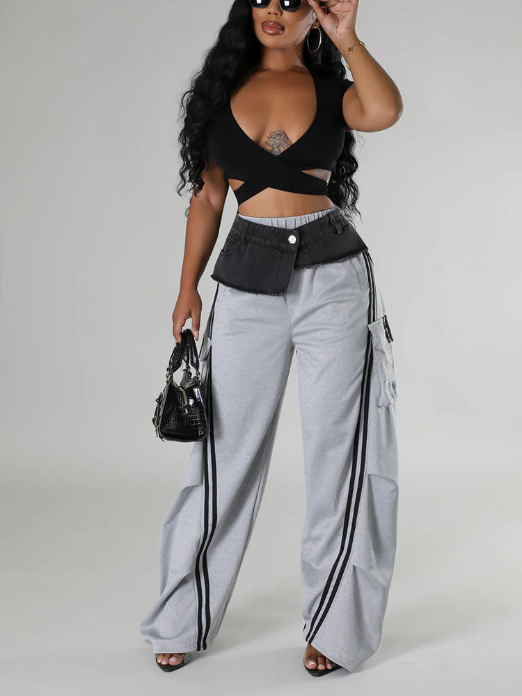 Denim Contrast Cargo Joggers