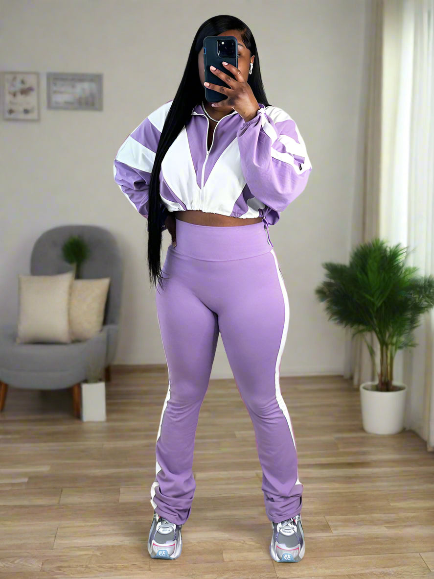 Sporty Contrast Jacket & Leggings Set