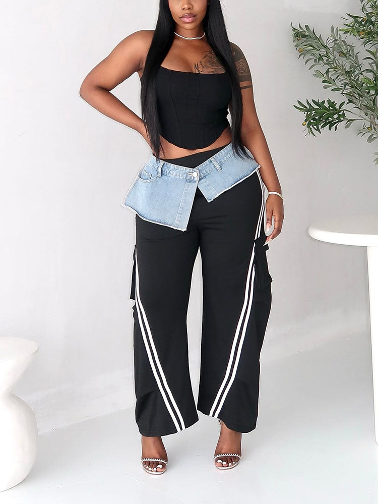 Denim Contrast Cargo Joggers