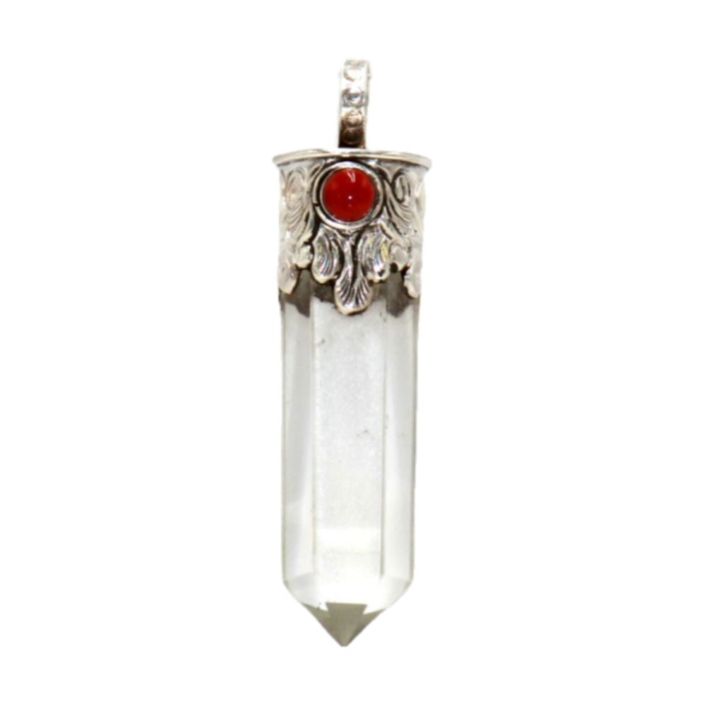 Clear Quartz Point Pendant W/ Coral