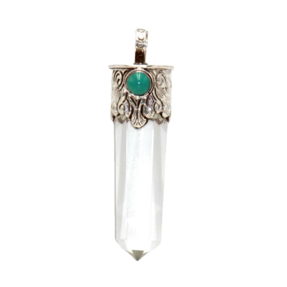 Clear Quartz Point Pendant W/ Turquoise