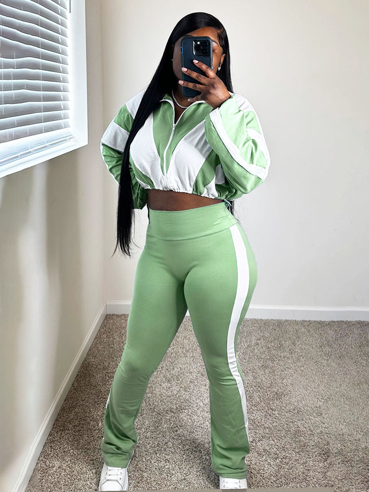 Sporty Contrast Jacket & Leggings Set