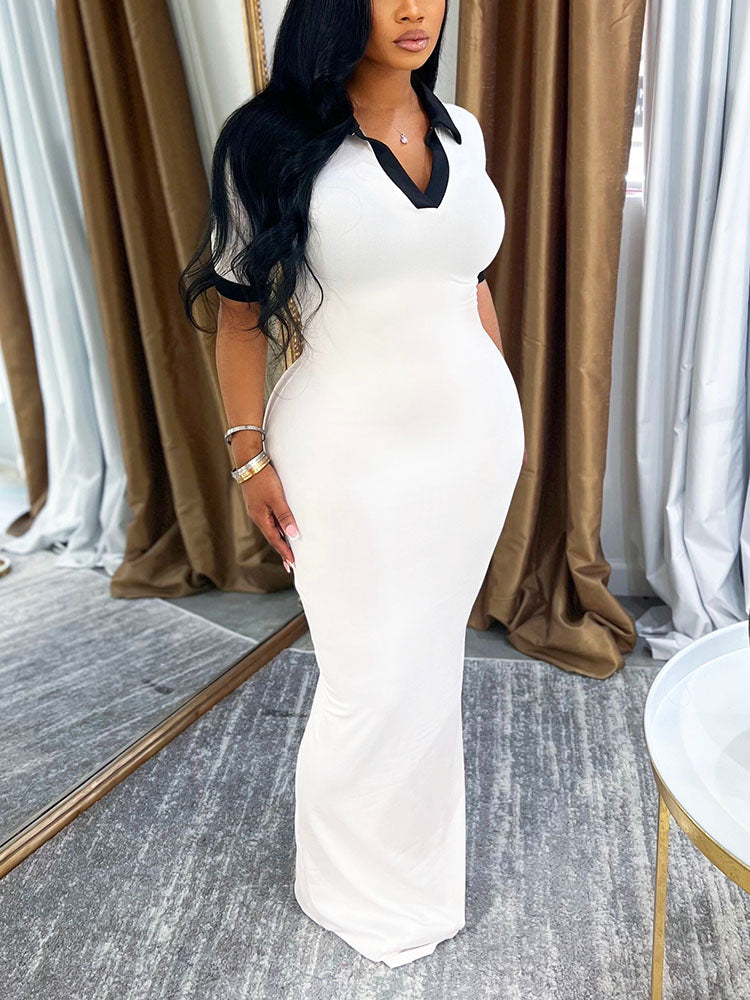 Contrast Polo Bodycon Maxi Dress