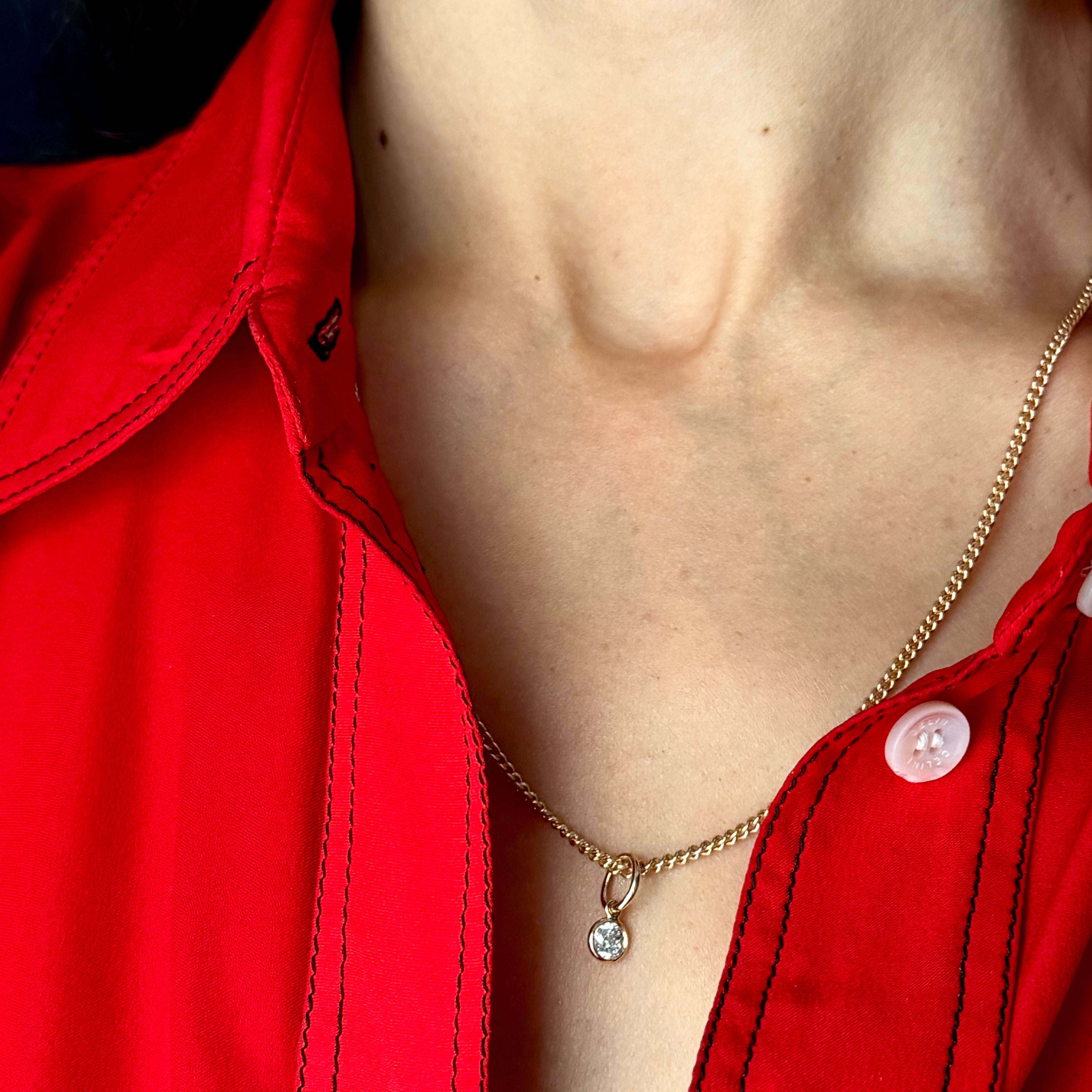 Métier Modern 14k Gold Bezel Set Diamond Charm Pendant- .35ct