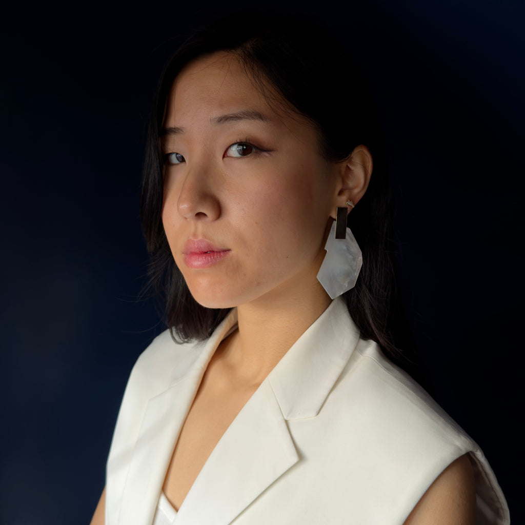 Kathleen Whitaker 14k White Mother of Pearl on Plane Stud Earrings  (Pair)