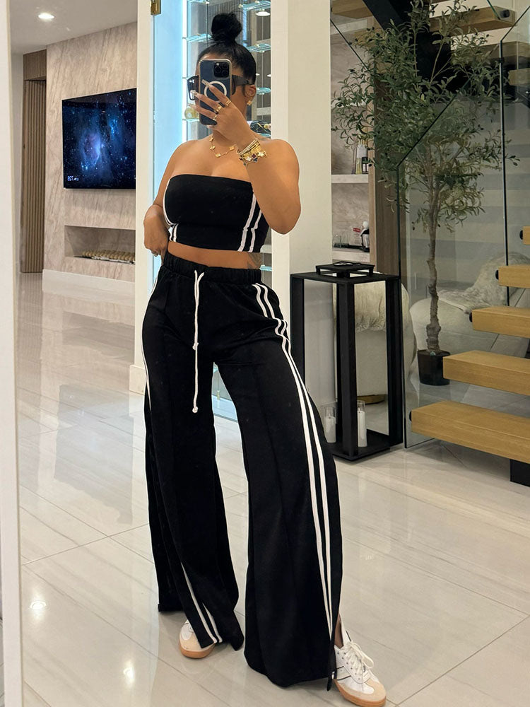 Striped Tube Top & Wide Pants Set