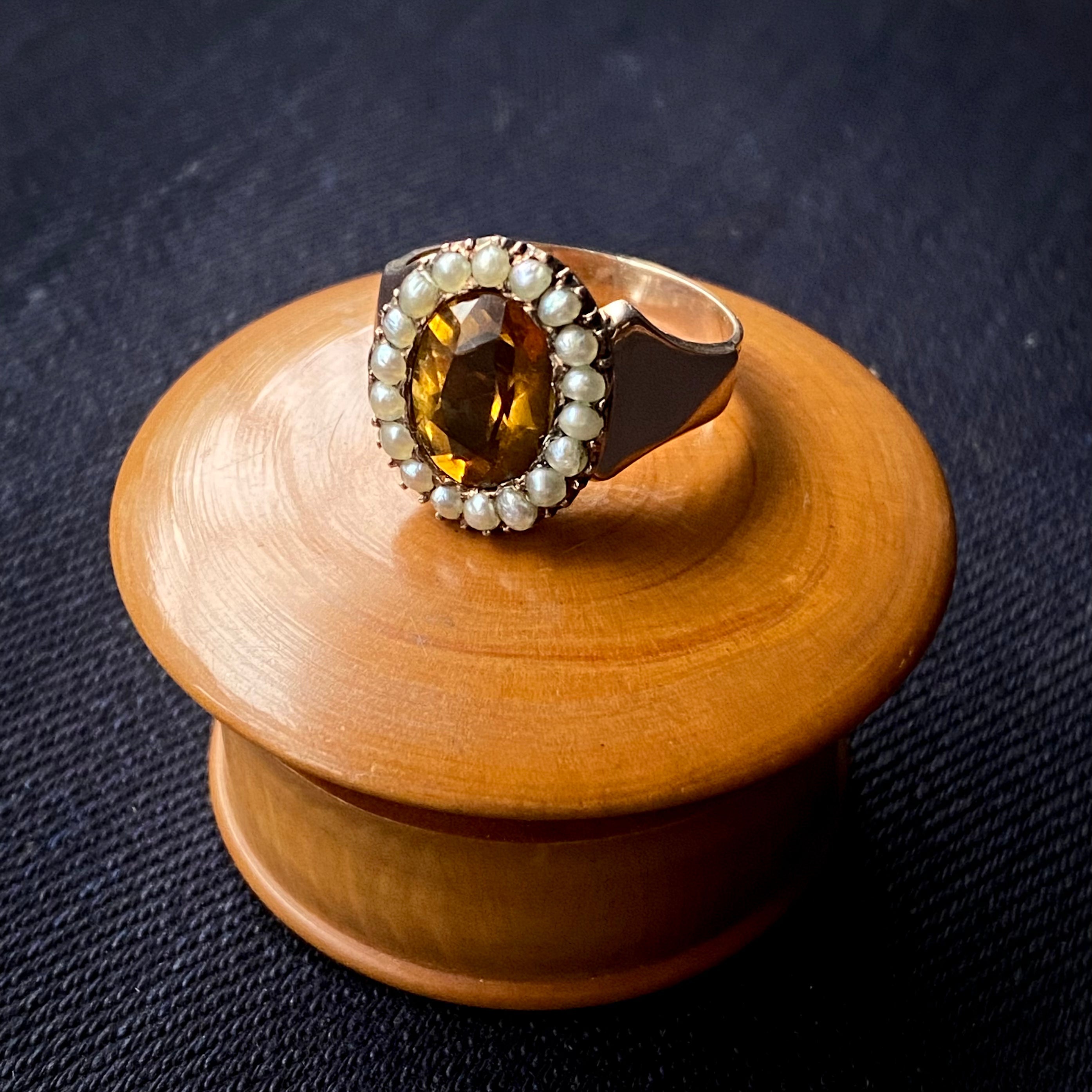 Antique Victorian 9k Citrine & Pearl Ring
