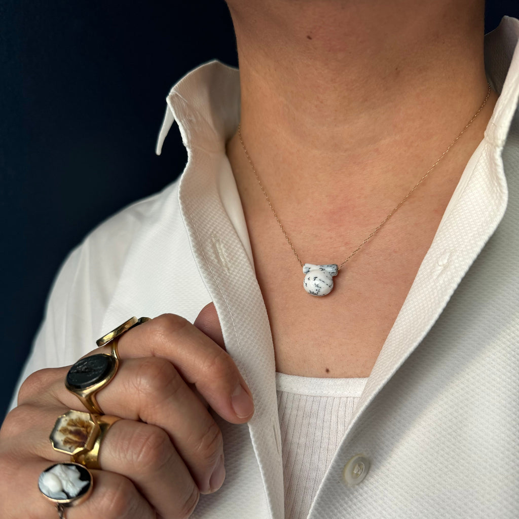 TenThousandThings 14k Small Dendritic Opal Etruscan Bead Necklace