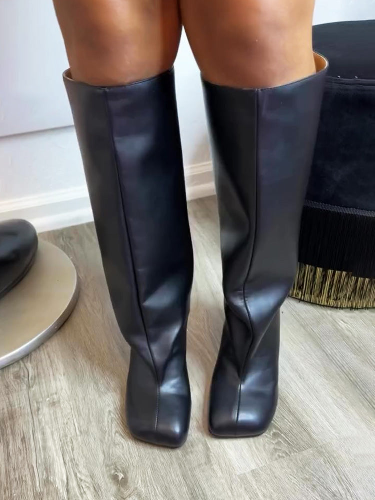 Wide Calf Square Toe Boots
