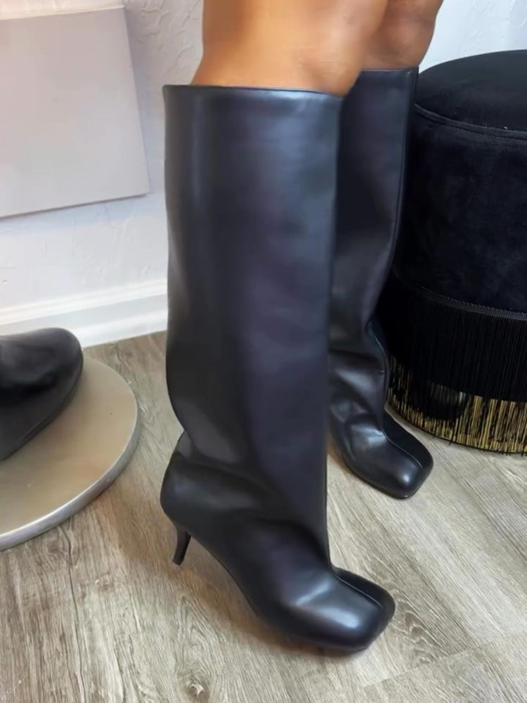 Wide Calf Square Toe Boots