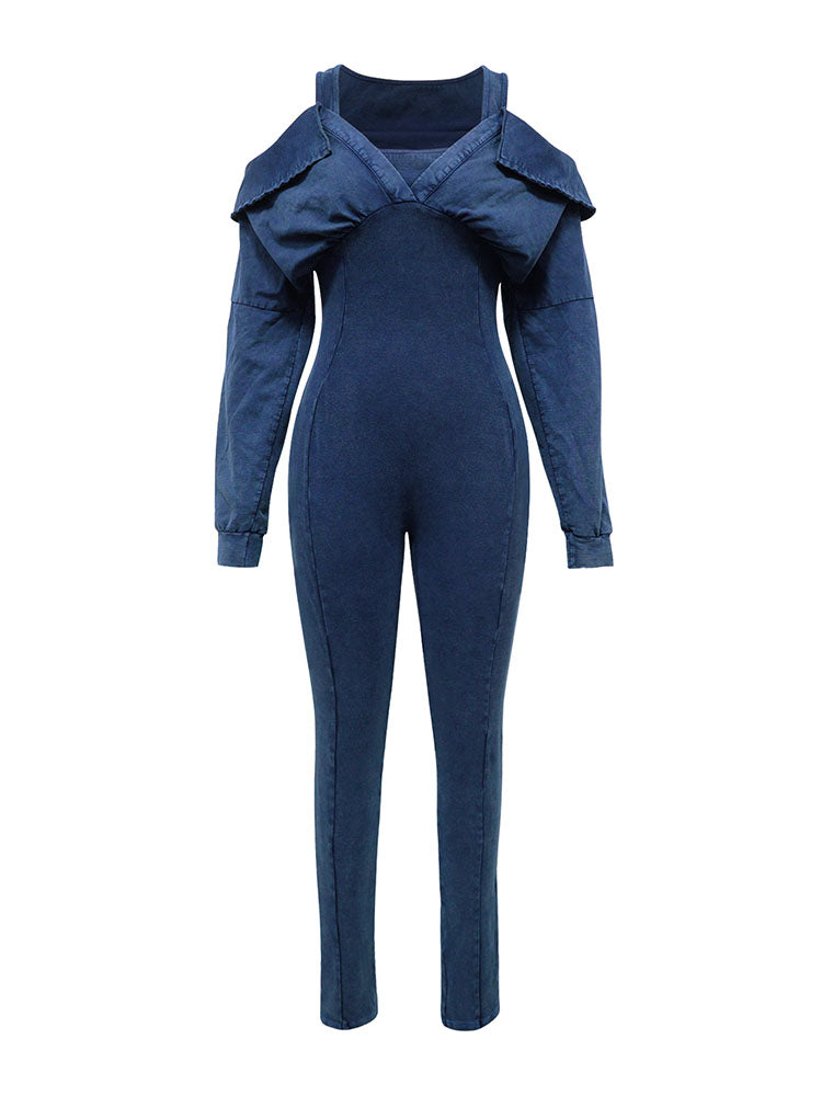 Washed Cold Shoulder Jumpsuit
