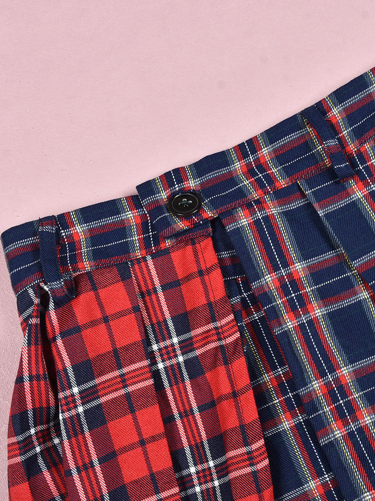 Slip Patchwork Plaid Skirt