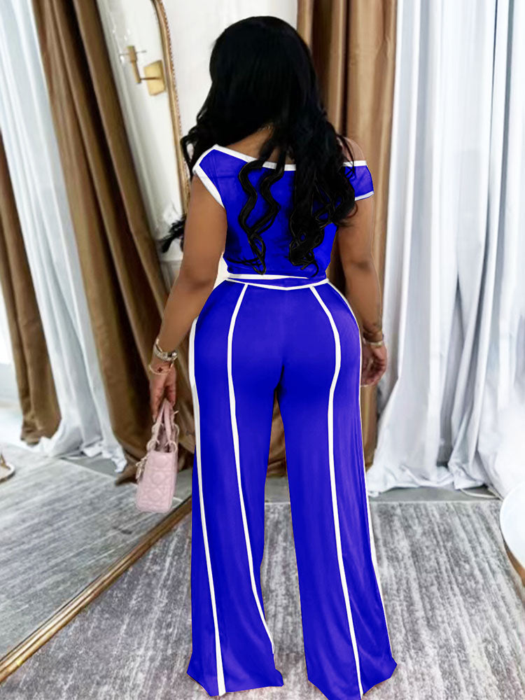 Contrast Off Shoulder Top & Pants Set