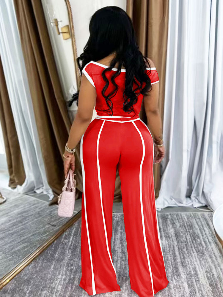 Contrast Off Shoulder Top & Pants Set
