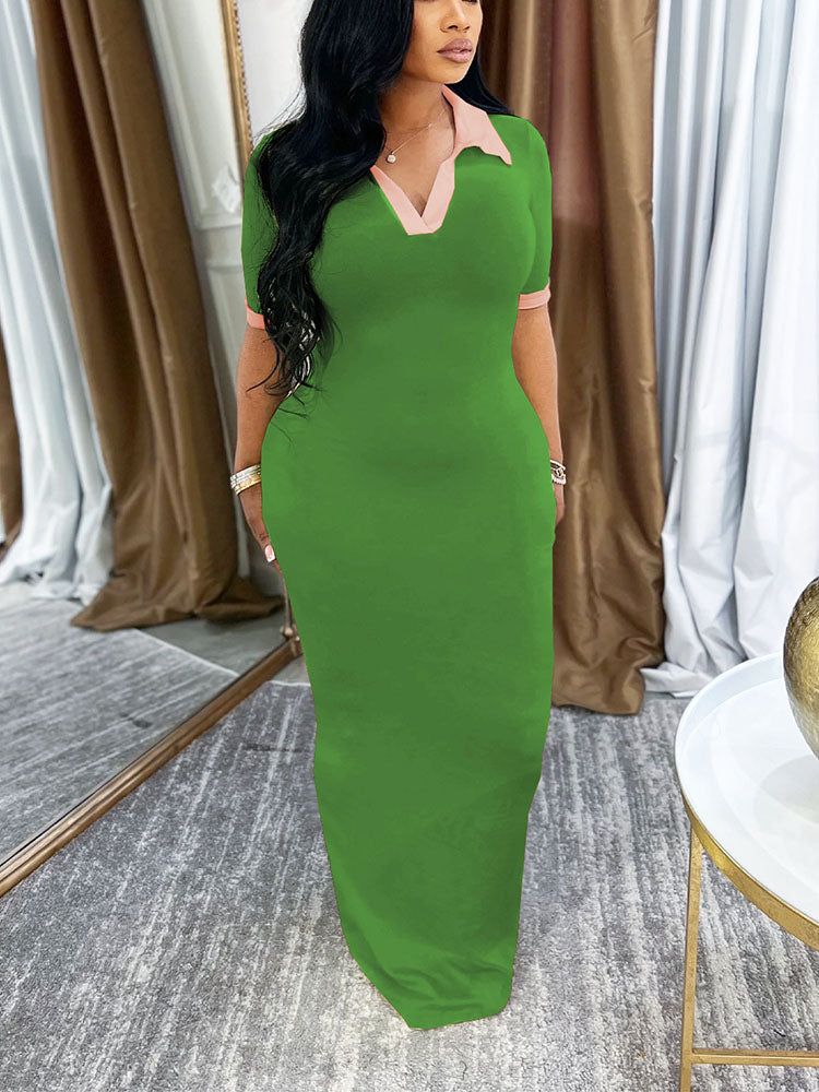 Contrast Polo Bodycon Maxi Dress