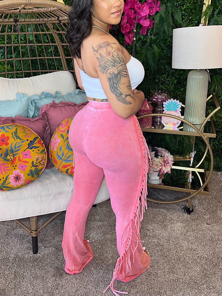 Washed Fringe Flare Pants