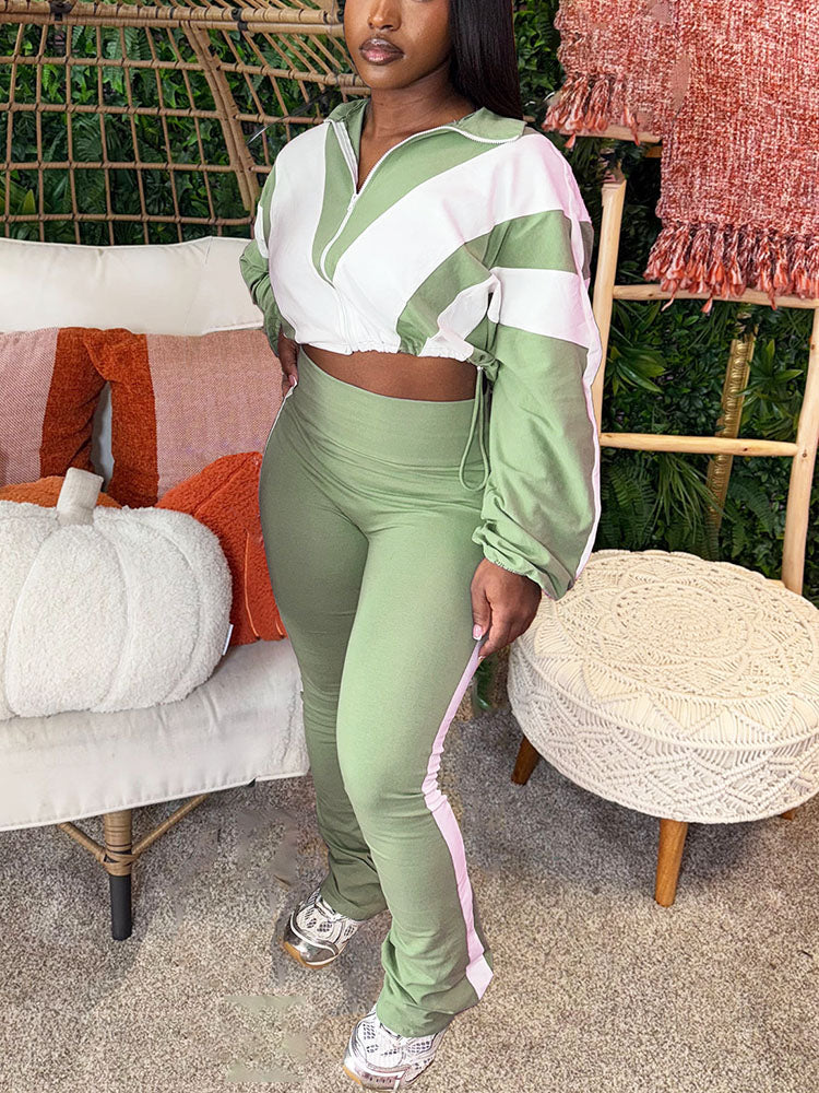 Sporty Contrast Jacket & Leggings Set