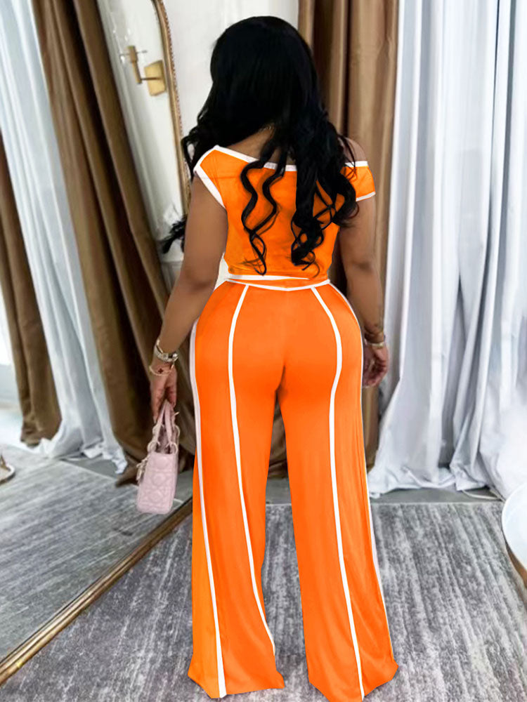 Contrast Off Shoulder Top & Pants Set