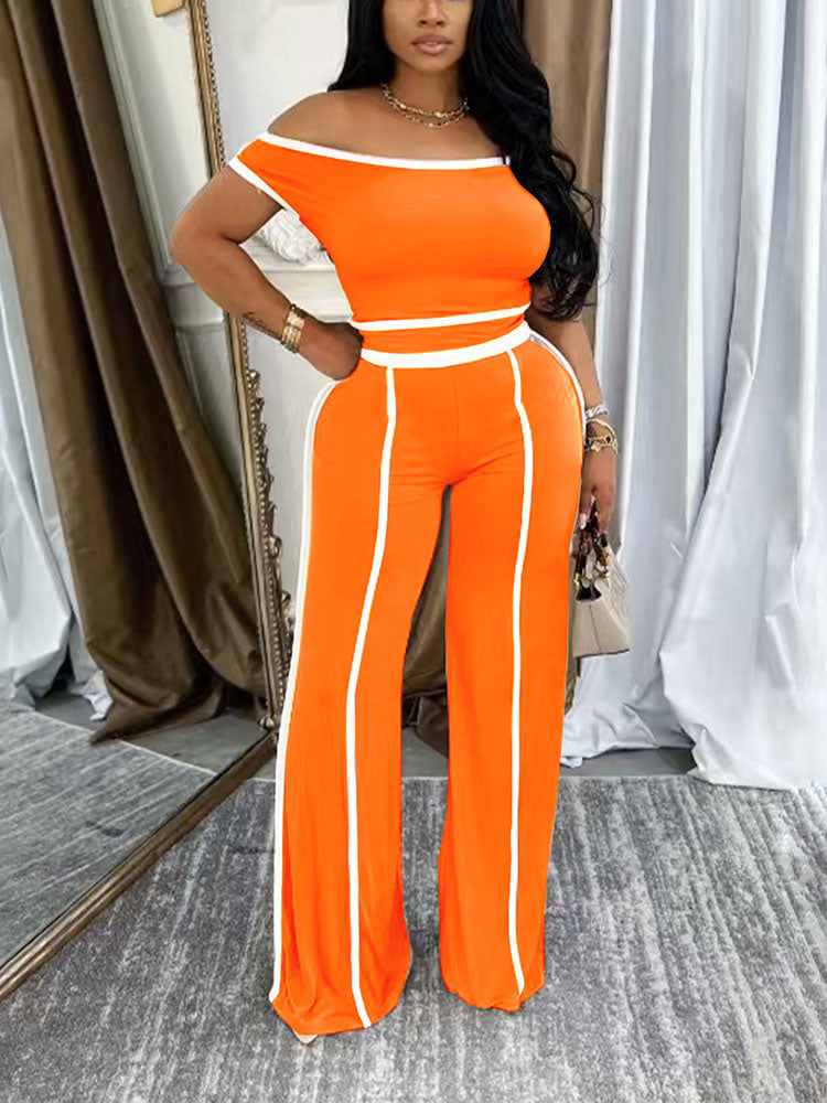 Contrast Off Shoulder Top & Pants Set