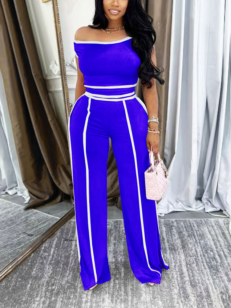 Contrast Off Shoulder Top & Pants Set