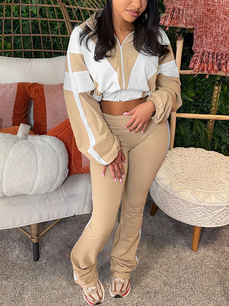 Sporty Contrast Jacket & Leggings Set