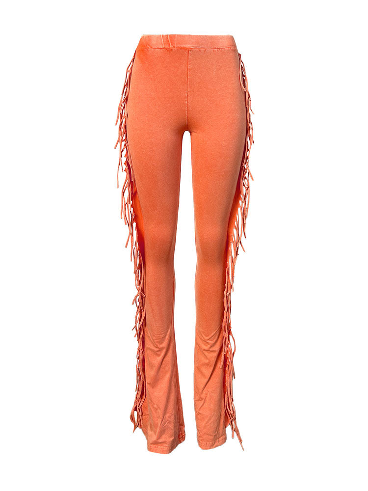 Washed Fringe Flare Pants