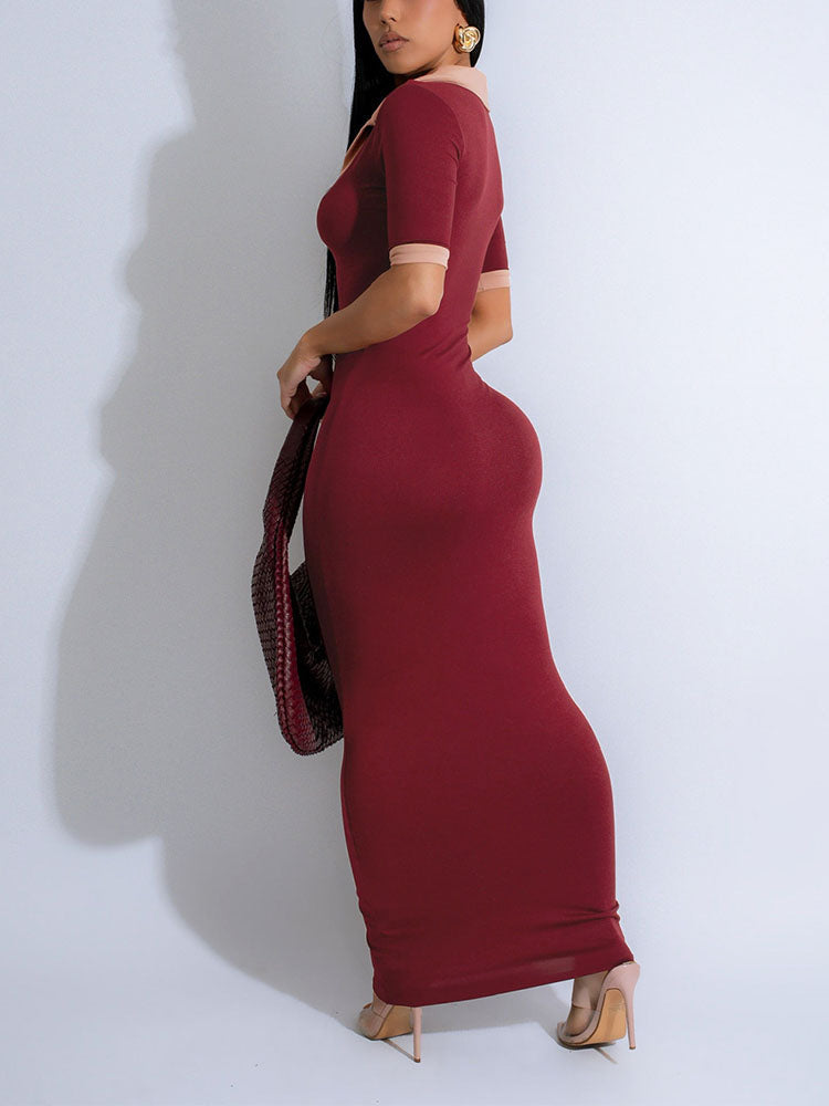 Contrast Polo Bodycon Maxi Dress